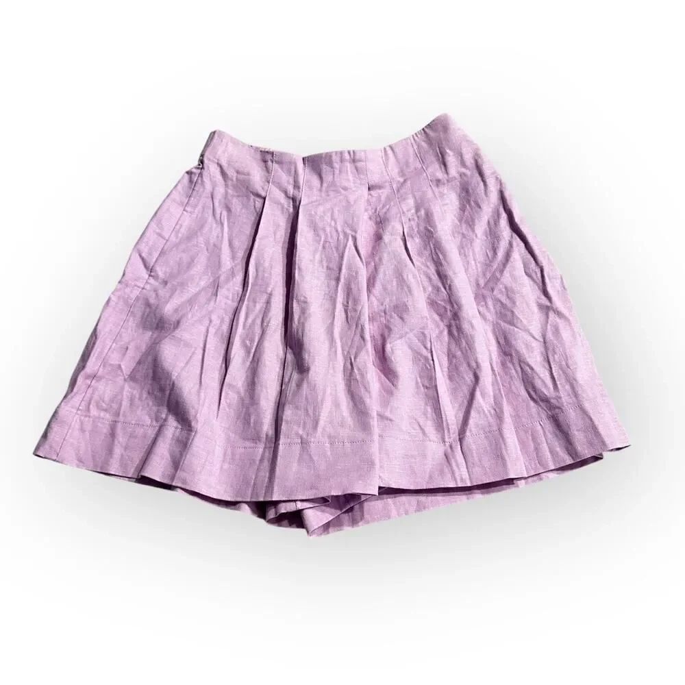 Banana Republic Pleated Skort Women's XS Lavender Linen Blend Mini Elastic Waist